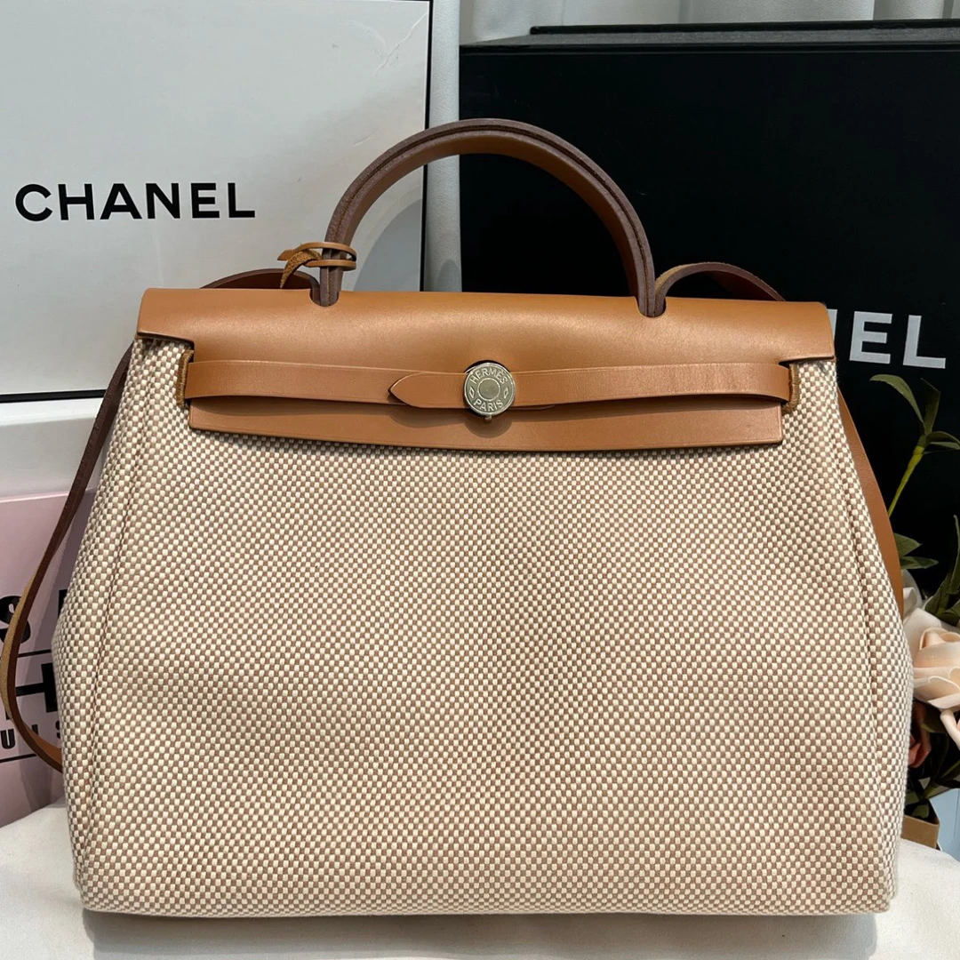 99新 Hermes/爱马仕 金棕银扣herbag31 Y刻 时尚百搭斜挎单肩包