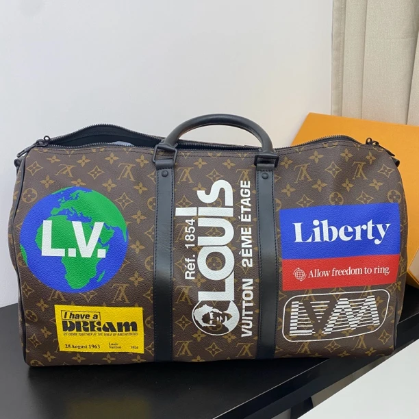 99新 LouisVuitton/路易威登 老花keepall50彩绘涂鸦旅行包女款