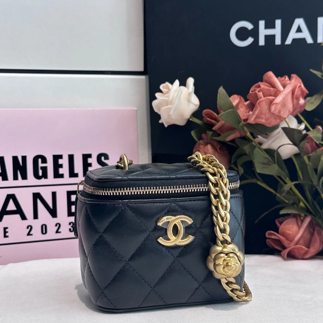 99新 Chanel/香奈儿  23S黑金山茶花调节扣小盒子单肩包斜挎包