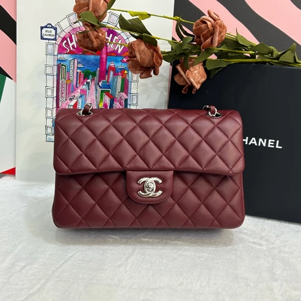 99新 Chanel/香奈儿 波尔多酒红银扣羊羊CF小号经典复古气质百搭