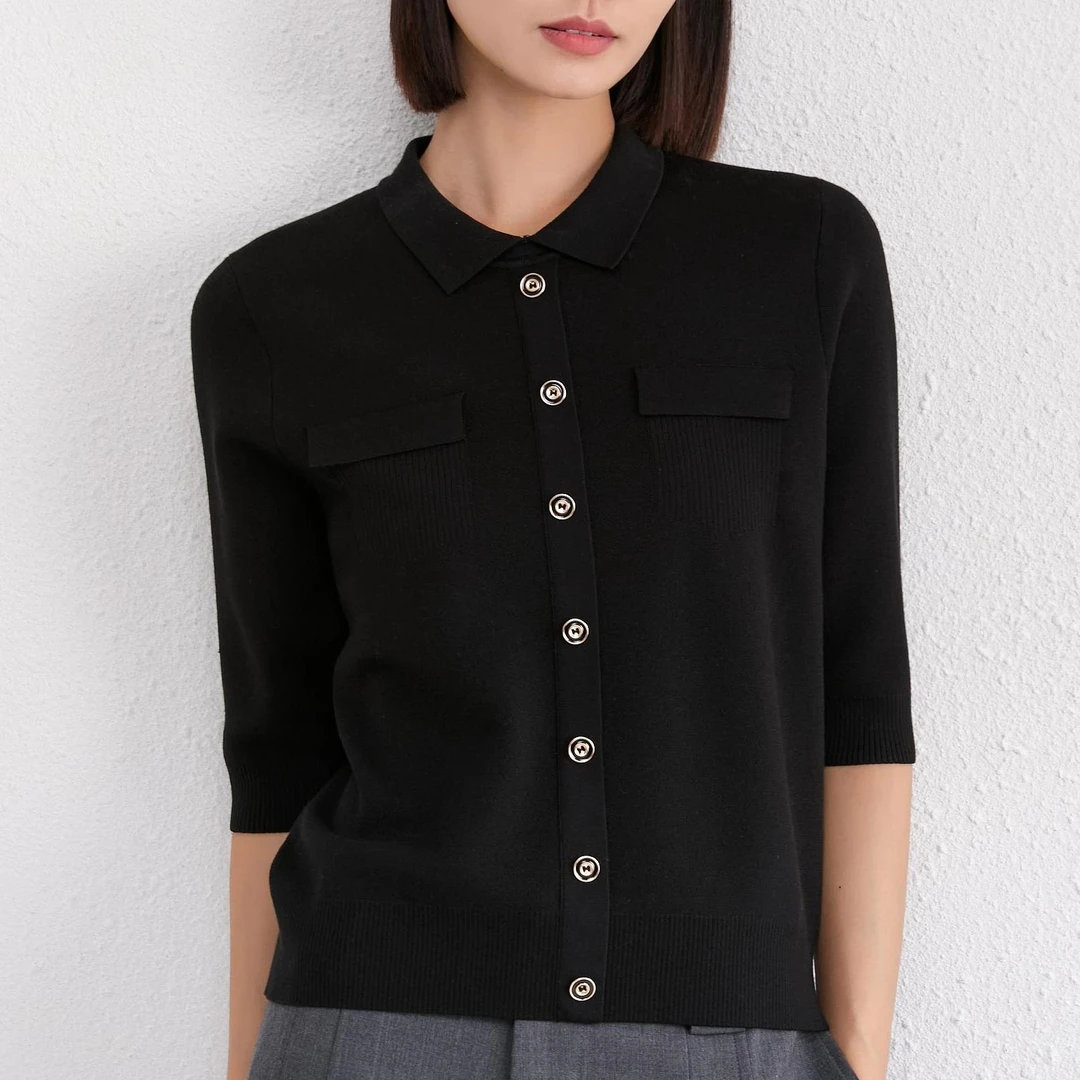 珂莱丽思重工时尚百搭新款休闲中袖针织衫5395