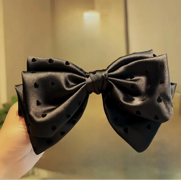 韩版爱心波点蝴蝶结发夹法式印花弹簧夹高级缎面头饰时尚百搭发卡