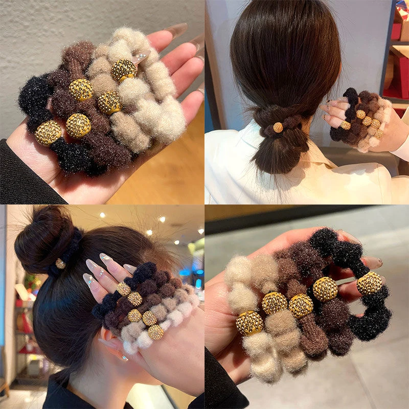时尚秋冬新款毛绒发绳高弹力气质不伤发发圈甜美简约百搭头绳