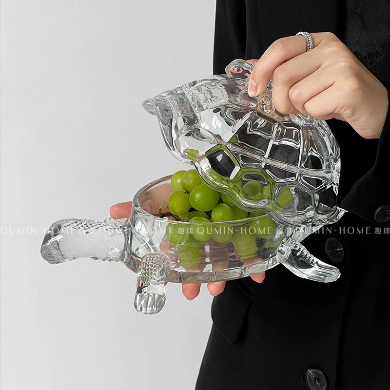 乌龟玻璃糖果罐创意客厅水果茶几零时糖果收纳盘首饰盒家用摆件