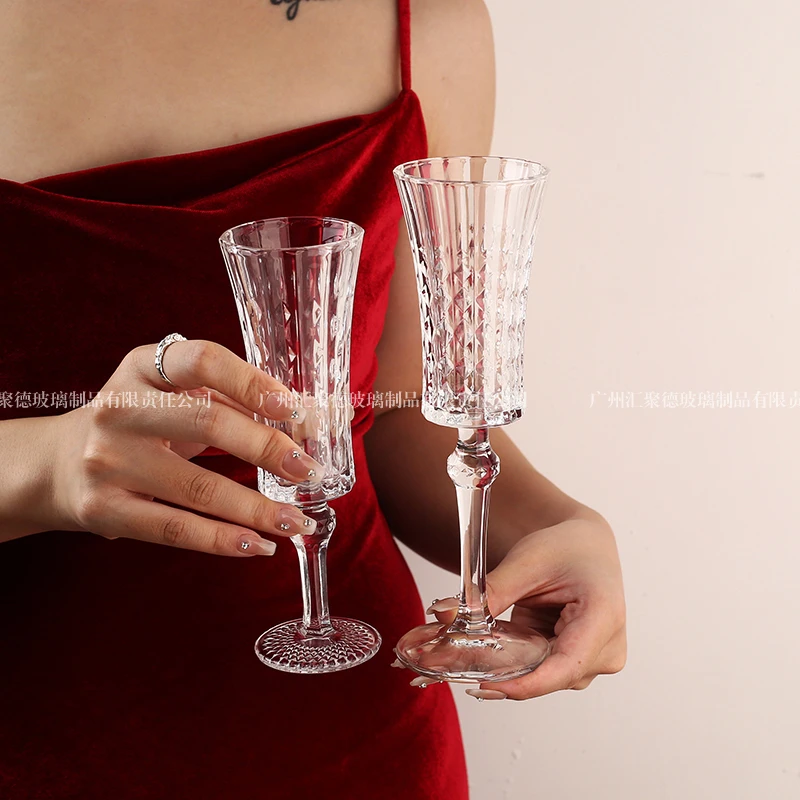 法式INS风钻石瘦腰香槟杯高颜值高脚杯创意甜果酒杯微醺玻璃杯