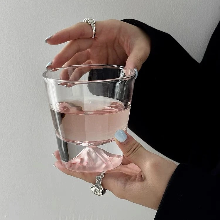 富士山网红粉色威士忌杯家用创意仙女必备玻璃杯樱花杯威士忌酒杯