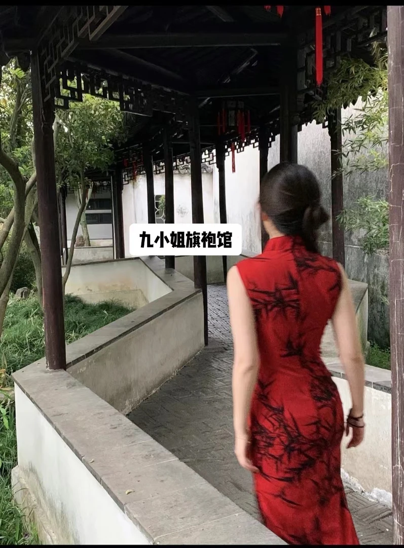 【一骑红尘】九小姐改良中国风旗袍夏复古红色走秀无袖时尚气质双层