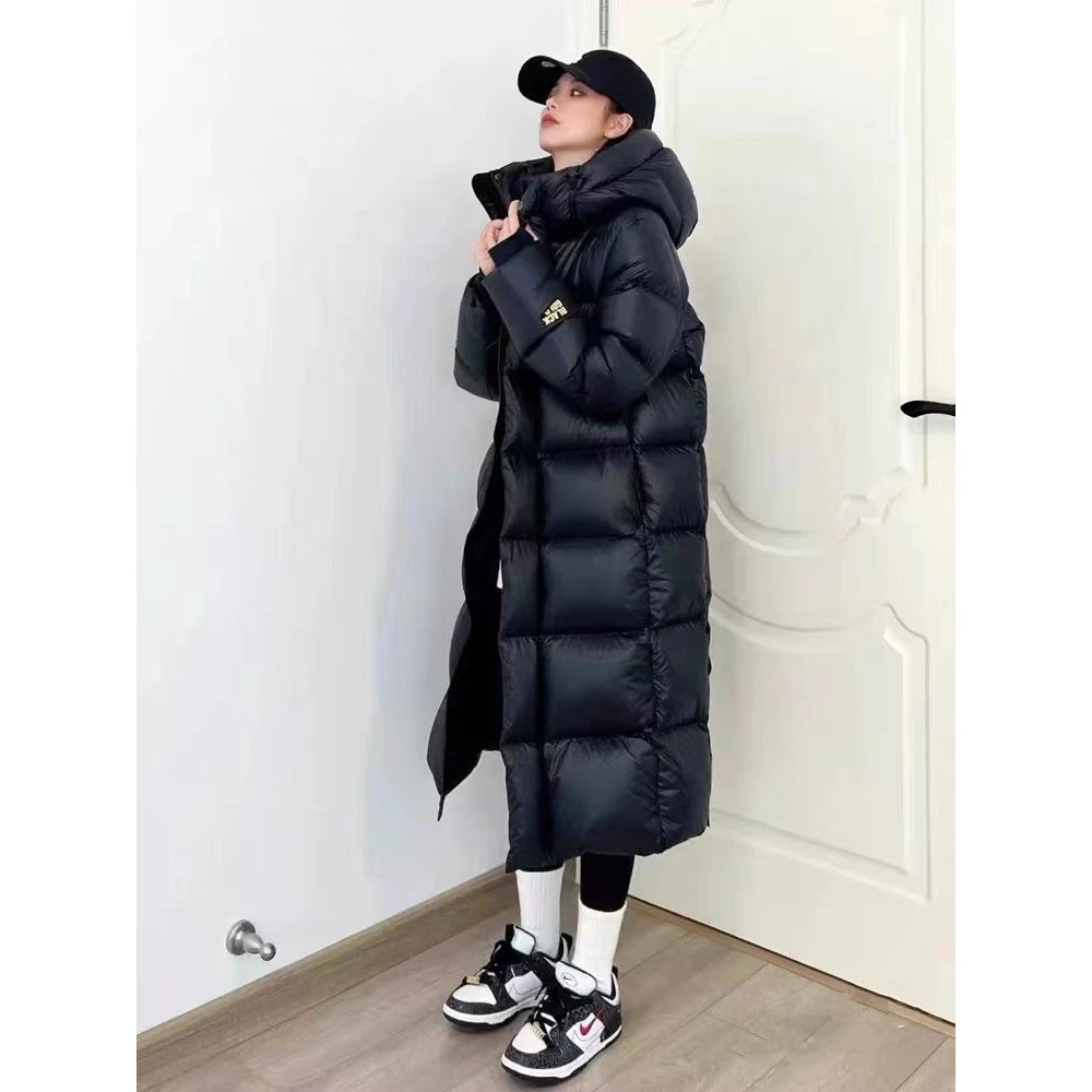 黑金长款羽绒服棉服女2023年保暖棉服新款冬季情侣宽松加厚过膝棉