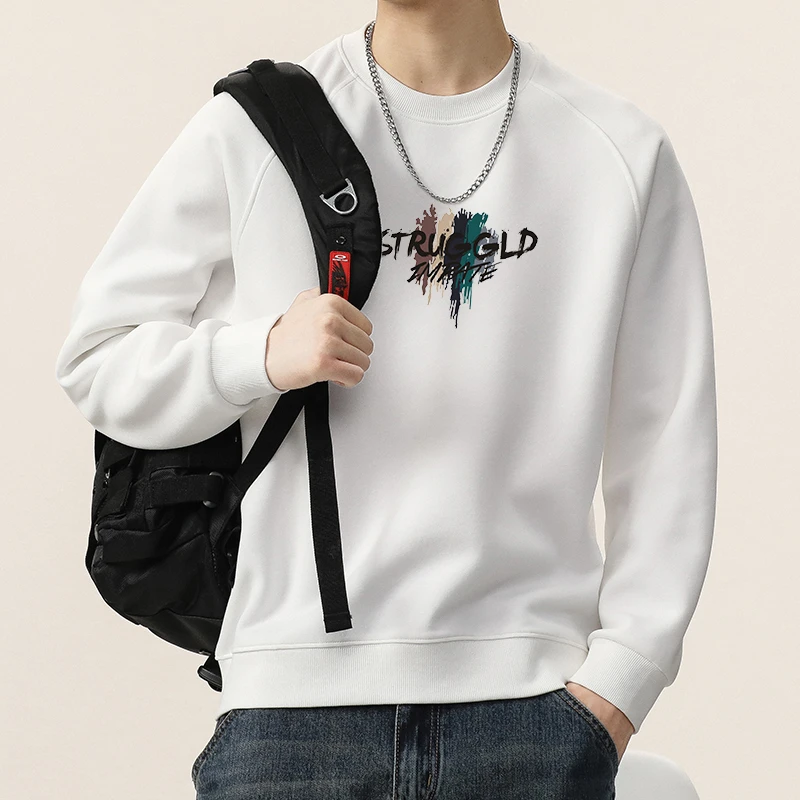 美式复古卫衣男秋季潮牌宽松休闲圆领长袖T恤套头百搭印花上衣服