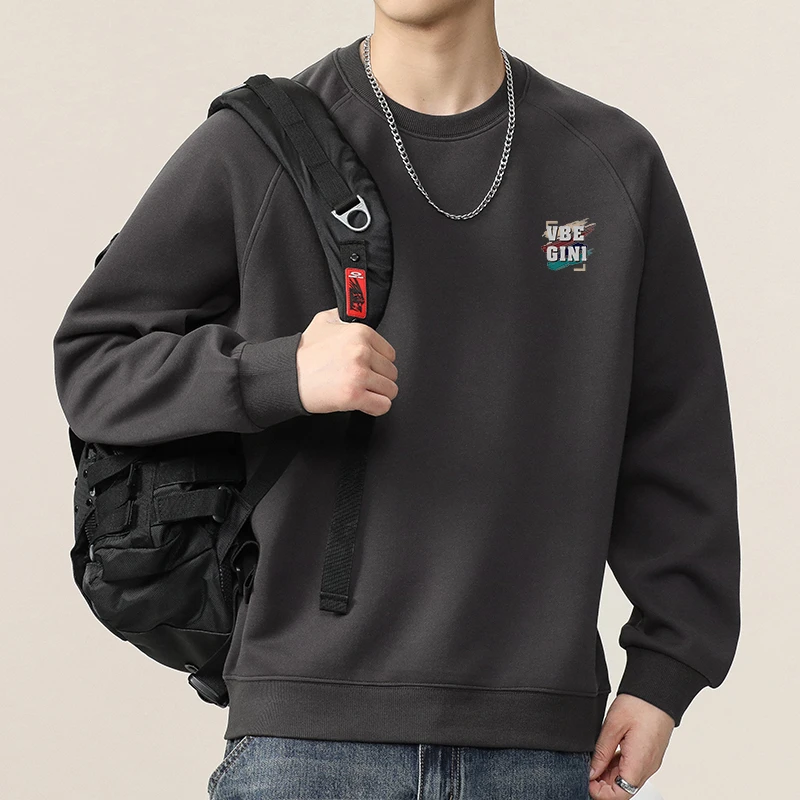 男士潮流圆领卫衣春秋新款百搭时尚宽松男款长袖T恤休闲套头卫衣