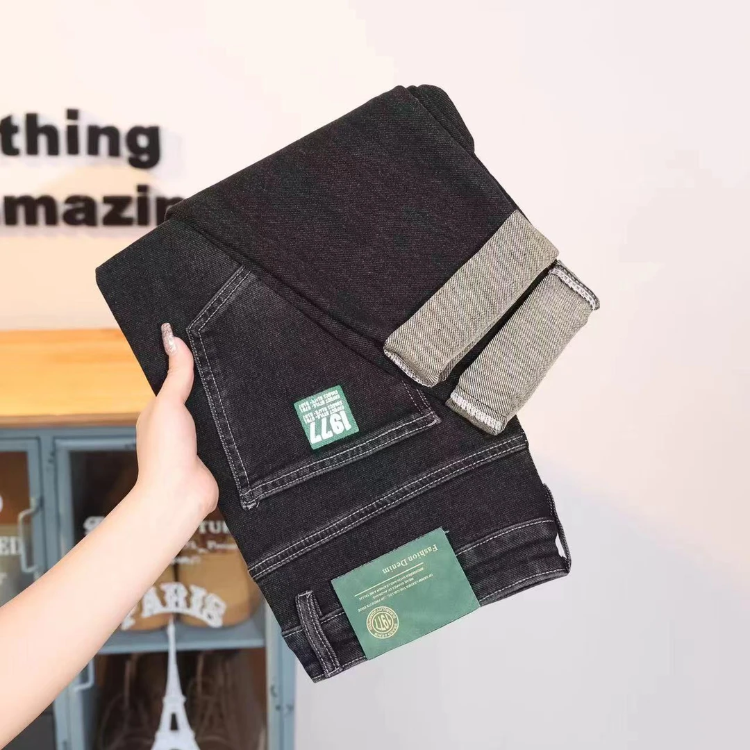 2024秋新款牛仔裤轻奢潮流时尚印花弹力男士牛仔裤1977