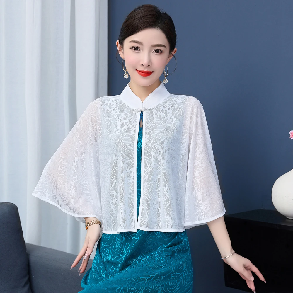 蕾丝网纱披肩女短款夏季新款冰丝针织外搭时尚百搭斗篷上衣