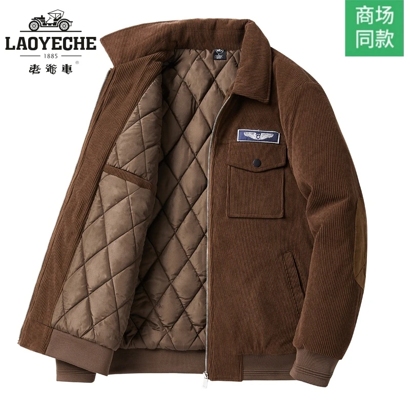 老爷车棉衣男款冬季灯芯绒加厚保暖夹克棉袄中老年外套爸爸棉服