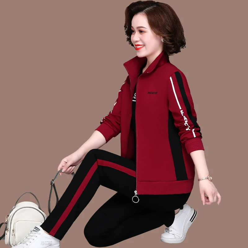 中老年妈妈装秋装套装洋气中年女装休闲运动服套装女春秋季三件套