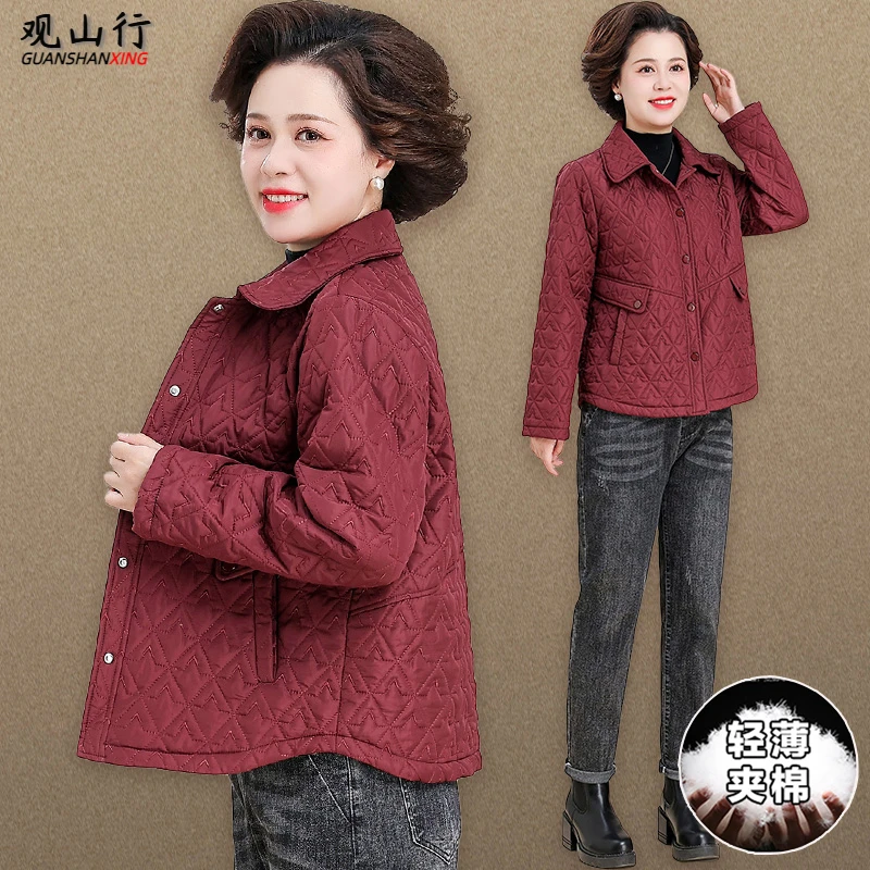 小个子妈妈秋装夹棉外套短款轻薄棉服洋气中老年人女秋冬季薄棉衣