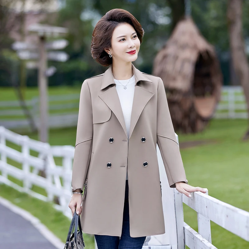 妈妈秋装风衣中长款洋气新款中老年人春秋外套女高贵阔太太上衣薄