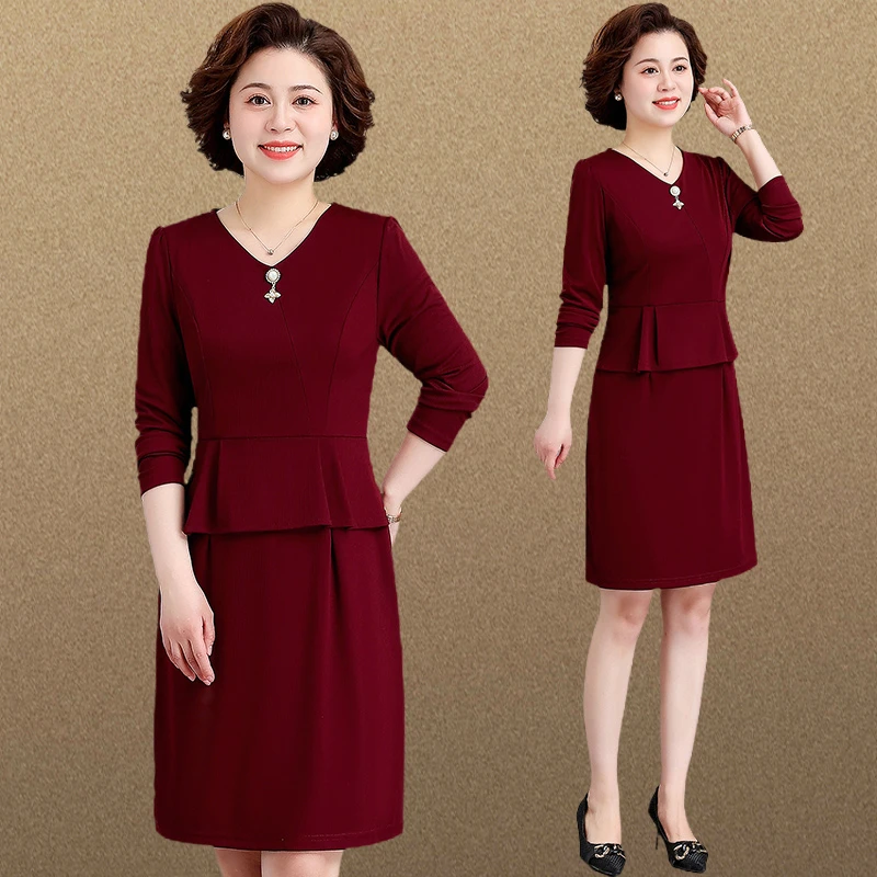 2024新款春秋喜婆婆婚宴服平时可穿中年妈妈结婚礼服假两件连衣裙