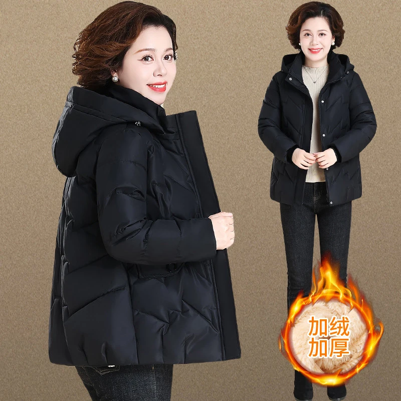 妈妈棉袄加绒加厚中老年人冬季棉服女新款奶奶冬装外套小个子棉衣