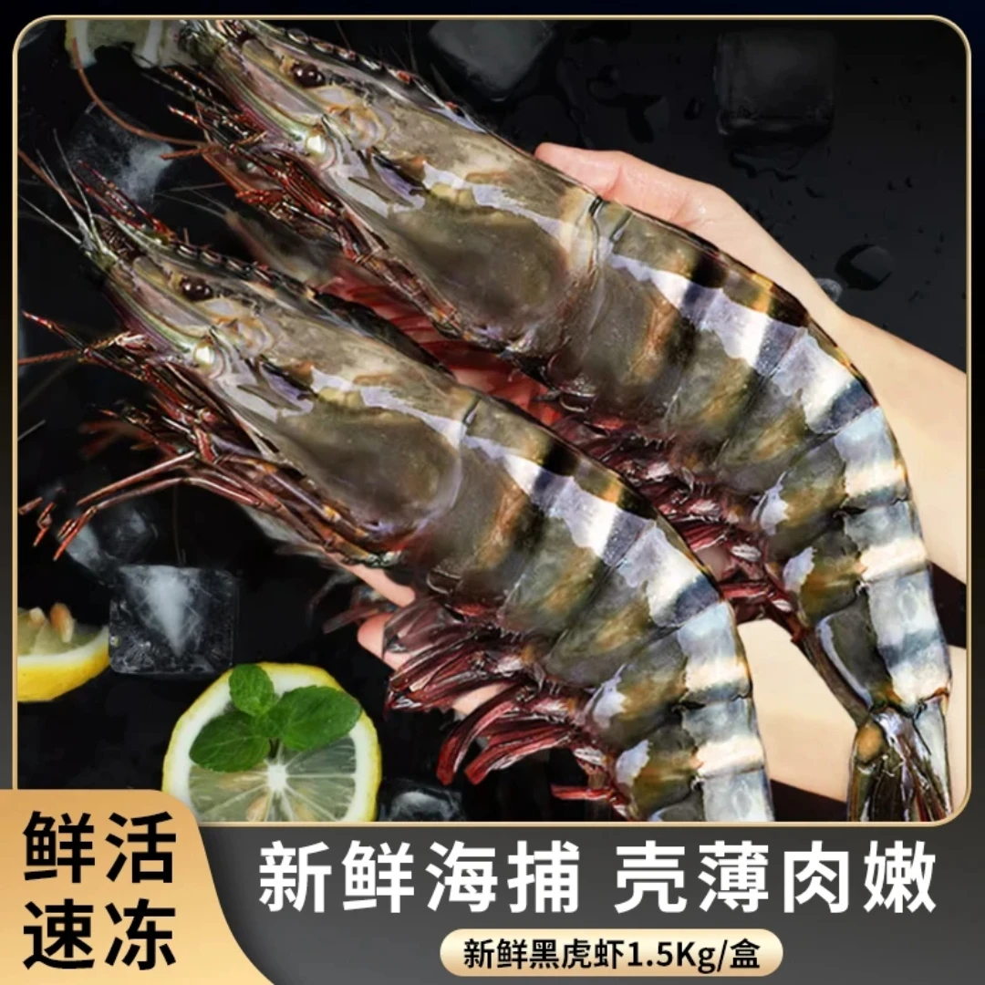 新鲜黑虎虾海捕速冻鲜活冷冻超大虾批发深海老虎虾九节虾海鲜速冻