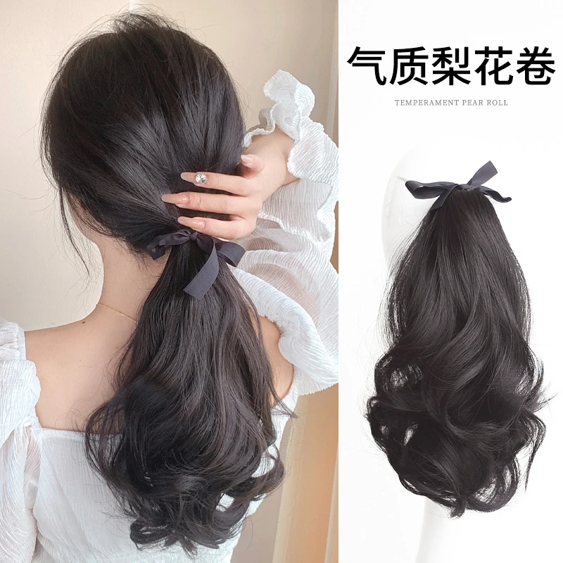 假发马尾仿真发梨花卷抓夹马尾假发辫子绑带式低马尾自然逼真扎发