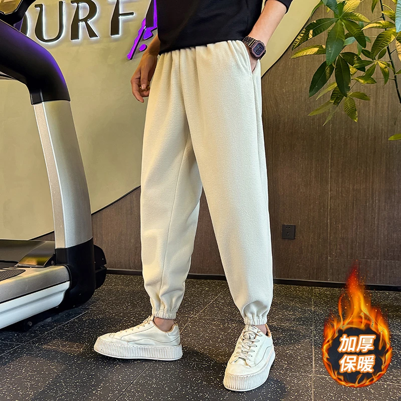 冬季一条裤子过冬的男士纯色奥粒绒休闲卫裤束脚加厚百搭长裤加绒