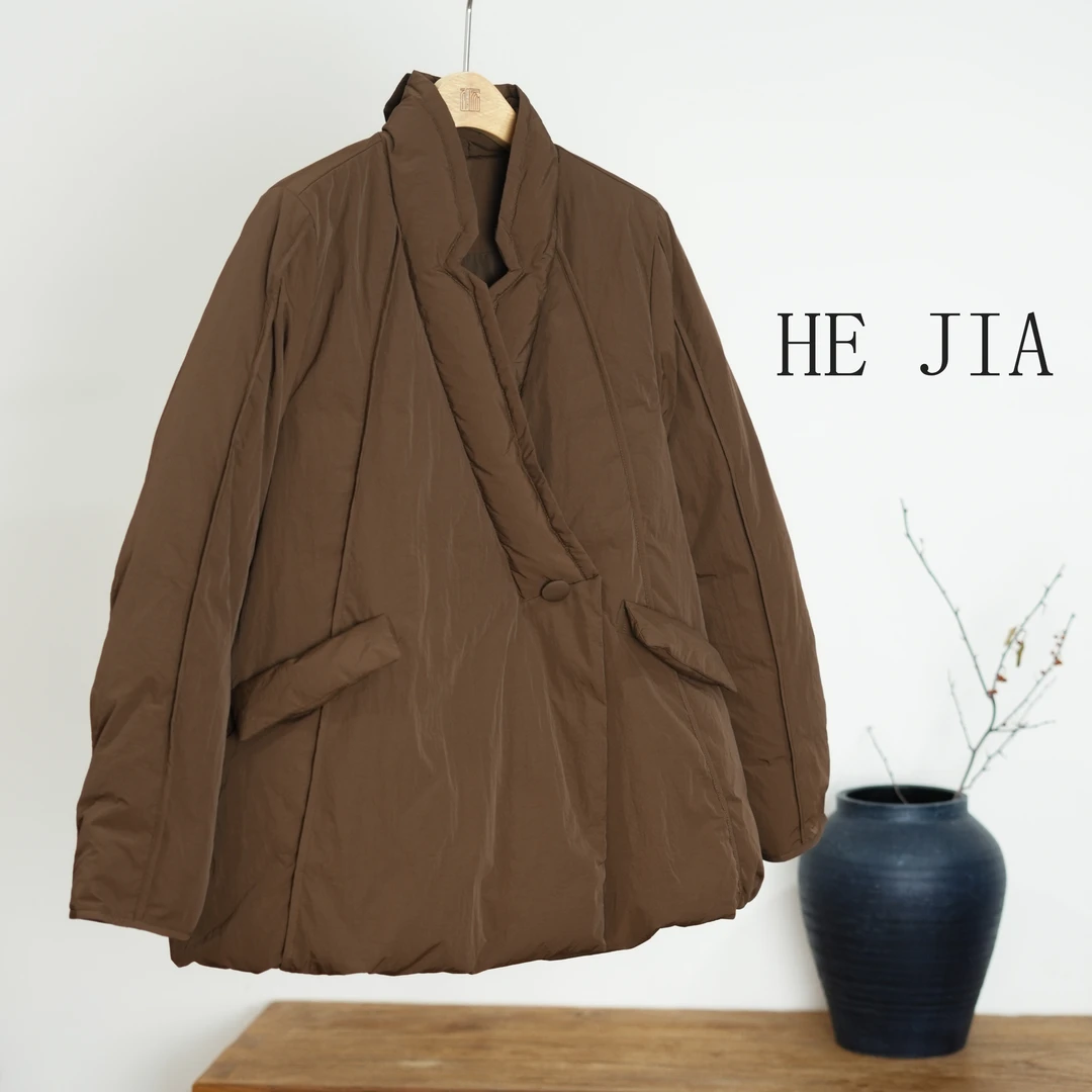 和家2025新款女装复古斜襟宽松文艺短款羽绒外套