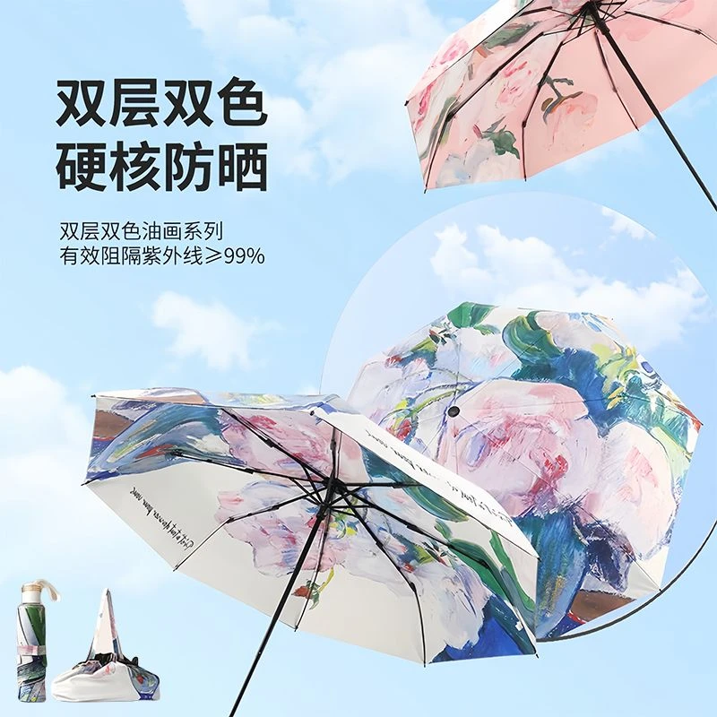 双面花色手动折叠防紫外线黑胶遮阳伞小清新便携折叠学生雨伞