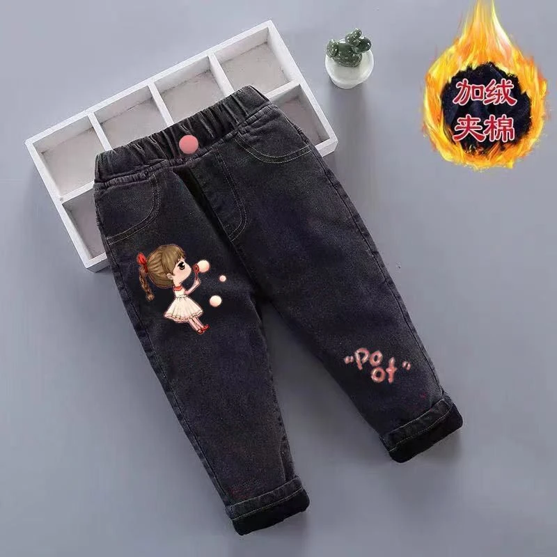 女童冬季加绒牛仔棉裤韩版儿童加绒裤子女宝宝棉绒一体保暖裤外穿