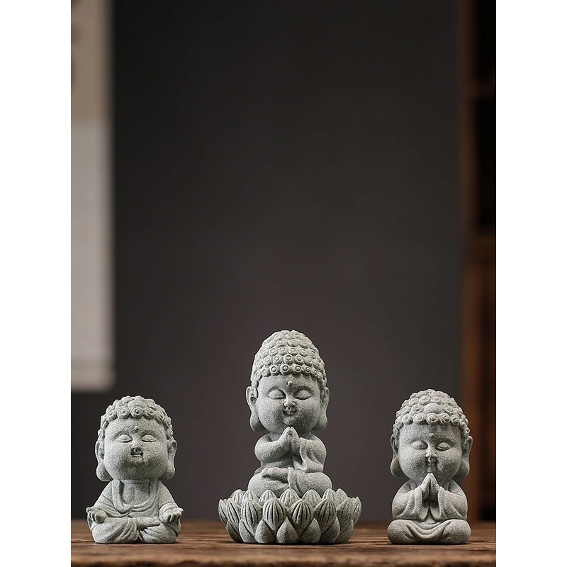 禅意小如来佛像青砂石摆件创意中式人物释迦牟尼鱼缸造景桌面装饰