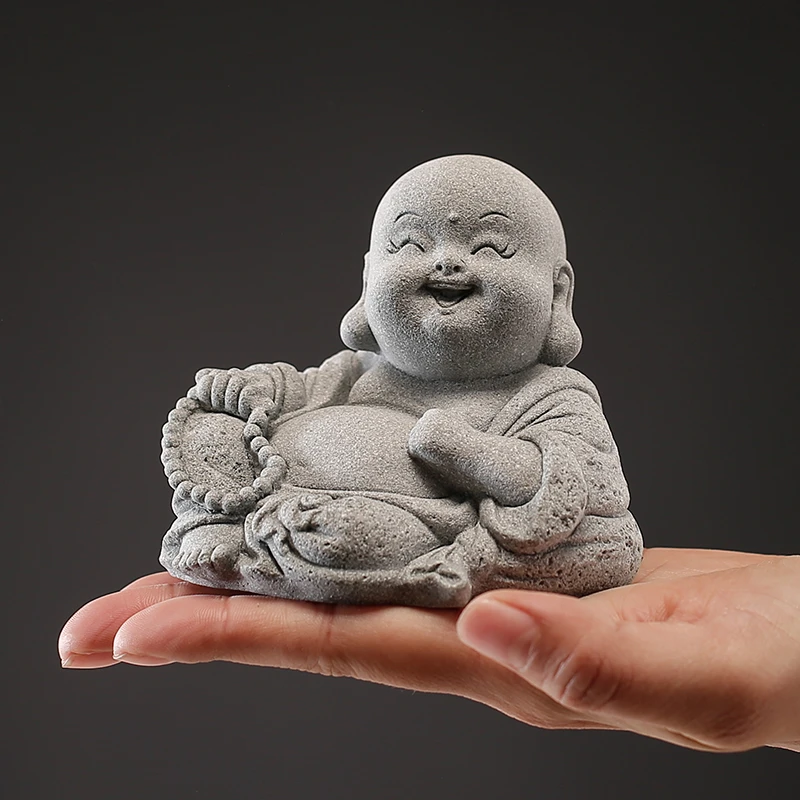 可爱弥勒佛小佛茶宠摆件家居青砂石桌面鱼缸景观盆栽工艺品装饰品