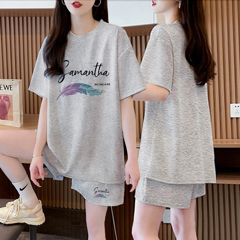 纯棉运动套装女外穿夏季2025新款网红韩版百搭休闲短袖短裤两件套