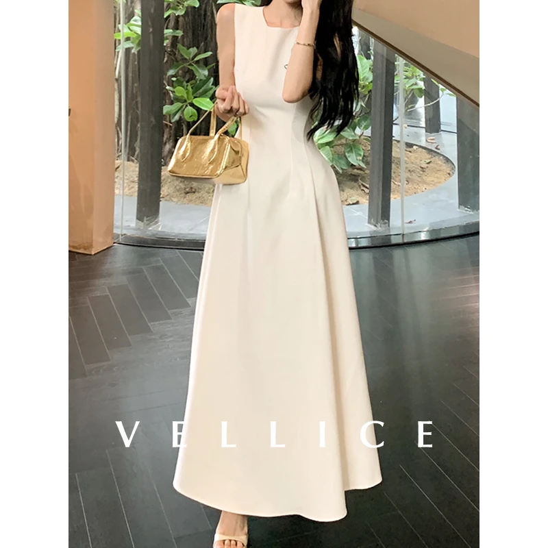 【151-200】法式收腰显瘦无袖吊带背心连衣裙法式设计感赫本长裙