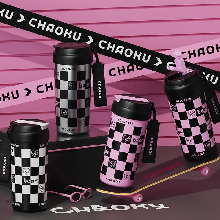 女生高颜值泡茶双饮水杯卡通便携随行吸管杯少女不锈钢杯子批发