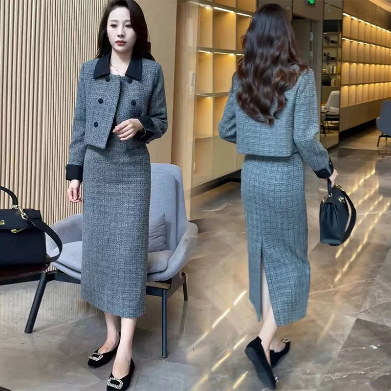 小香风时尚套装裙女2024秋冬新款气质高级感短款外套半身裙两件套