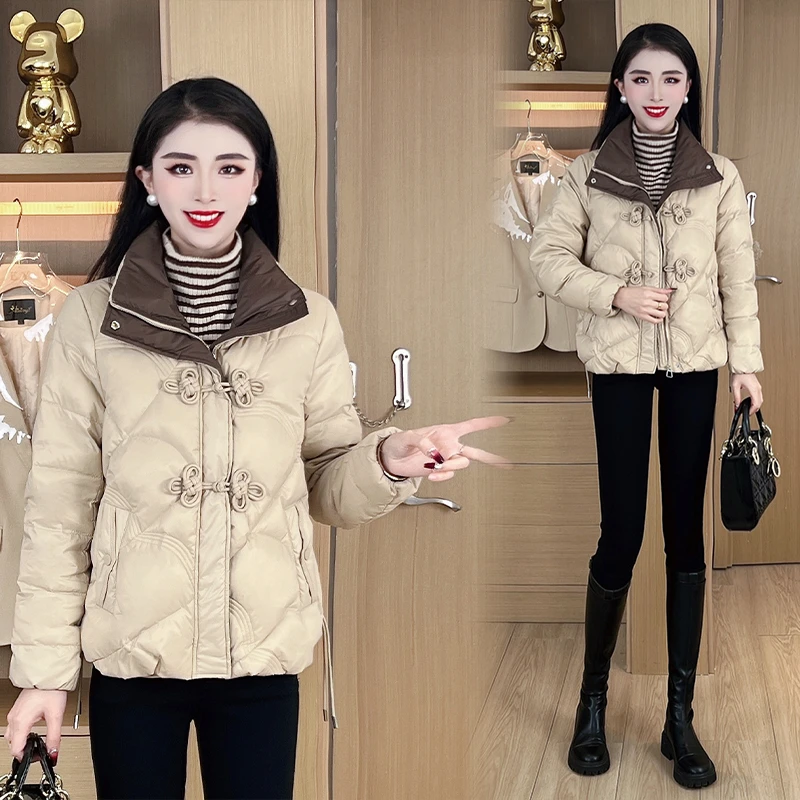 棉服新国风棉服女新款洋气百搭冬季短款盘扣设计感短外套加厚保暖