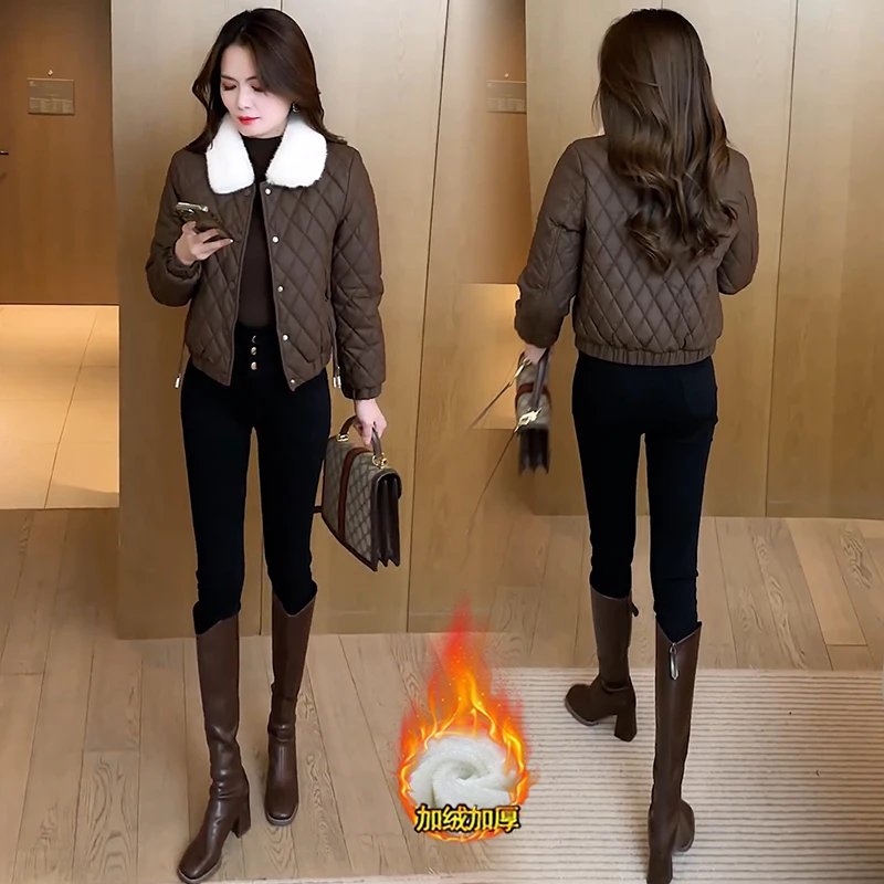 加绒加厚短款PU皮棉衣外套女2024冬季新款时尚洋气小个子棉袄夹克