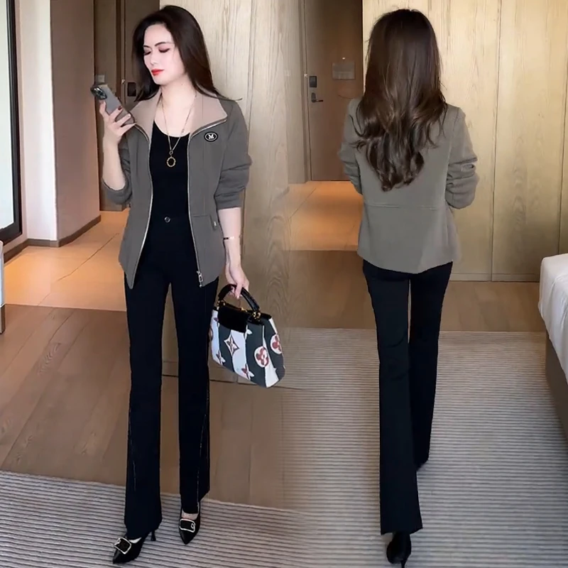 时尚短款外套女2024秋季新款洋气宽松显瘦休闲百搭翻领夹克衫上衣