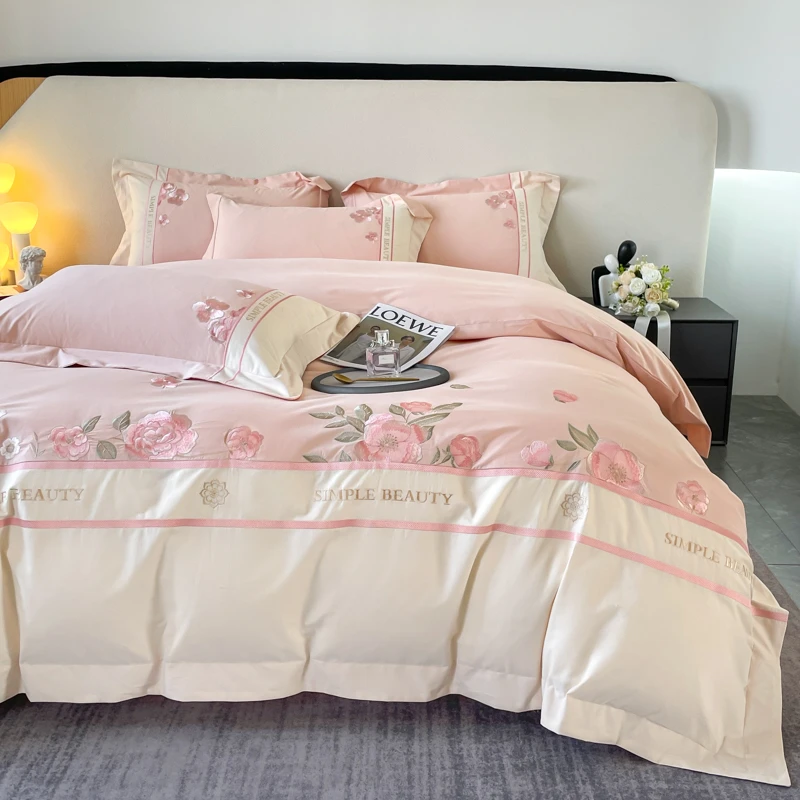 2024新款轻奢全棉50支长绒棉绣花高端礼盒四件套