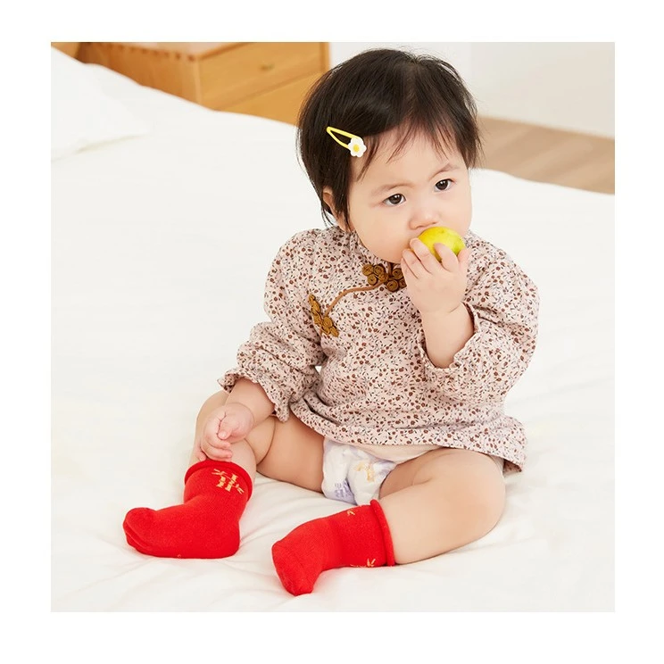 红袜子春秋夏新生儿宝宝周岁红色新年小孩满月大红无骨婴儿袜福字