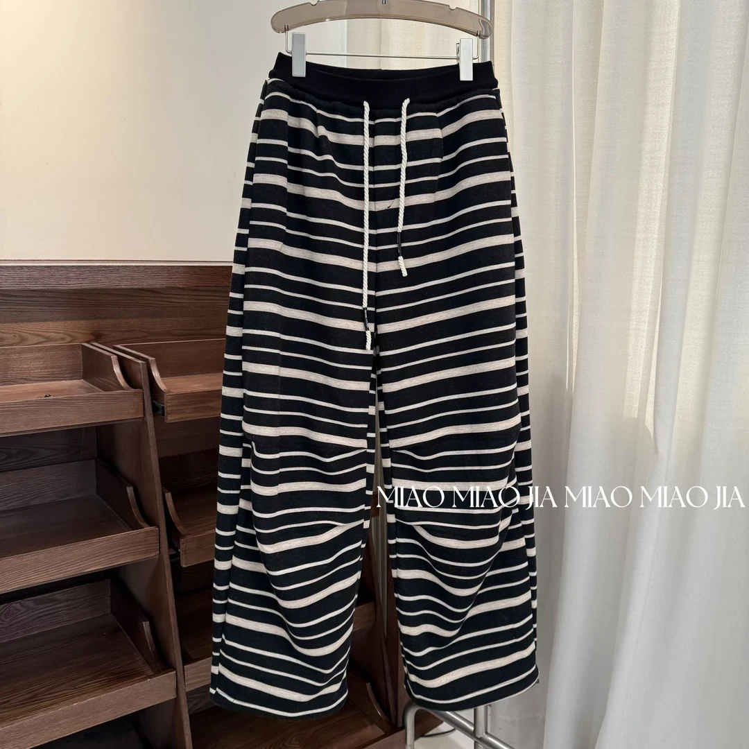 2024新款调性十足抽绳高腰条纹裤束脚裤长裤休闲裤卫裤LK2500228