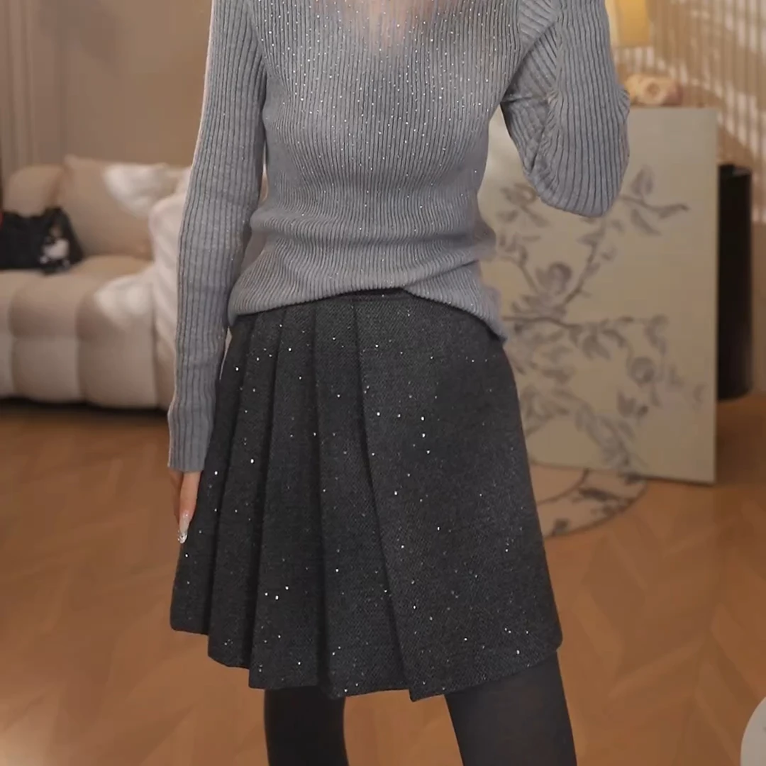 百搭气质优雅时尚短款伞裙显瘦半身裙LK2500751