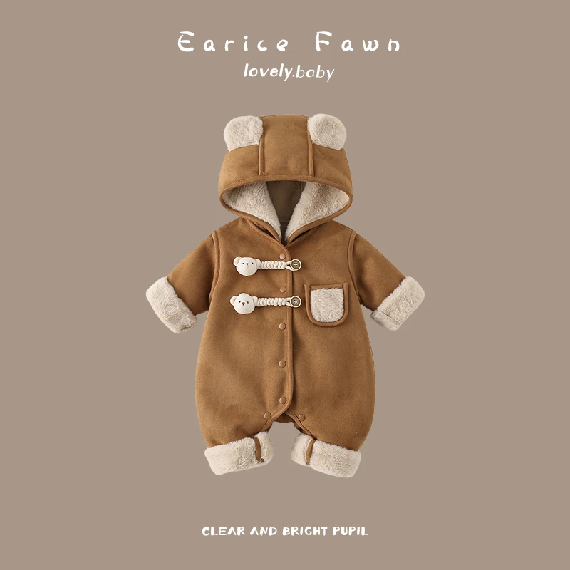 QQ婴儿衣服冬季洋气连体衣可爱超萌爬爬服满月百天棉衣外出加厚衣