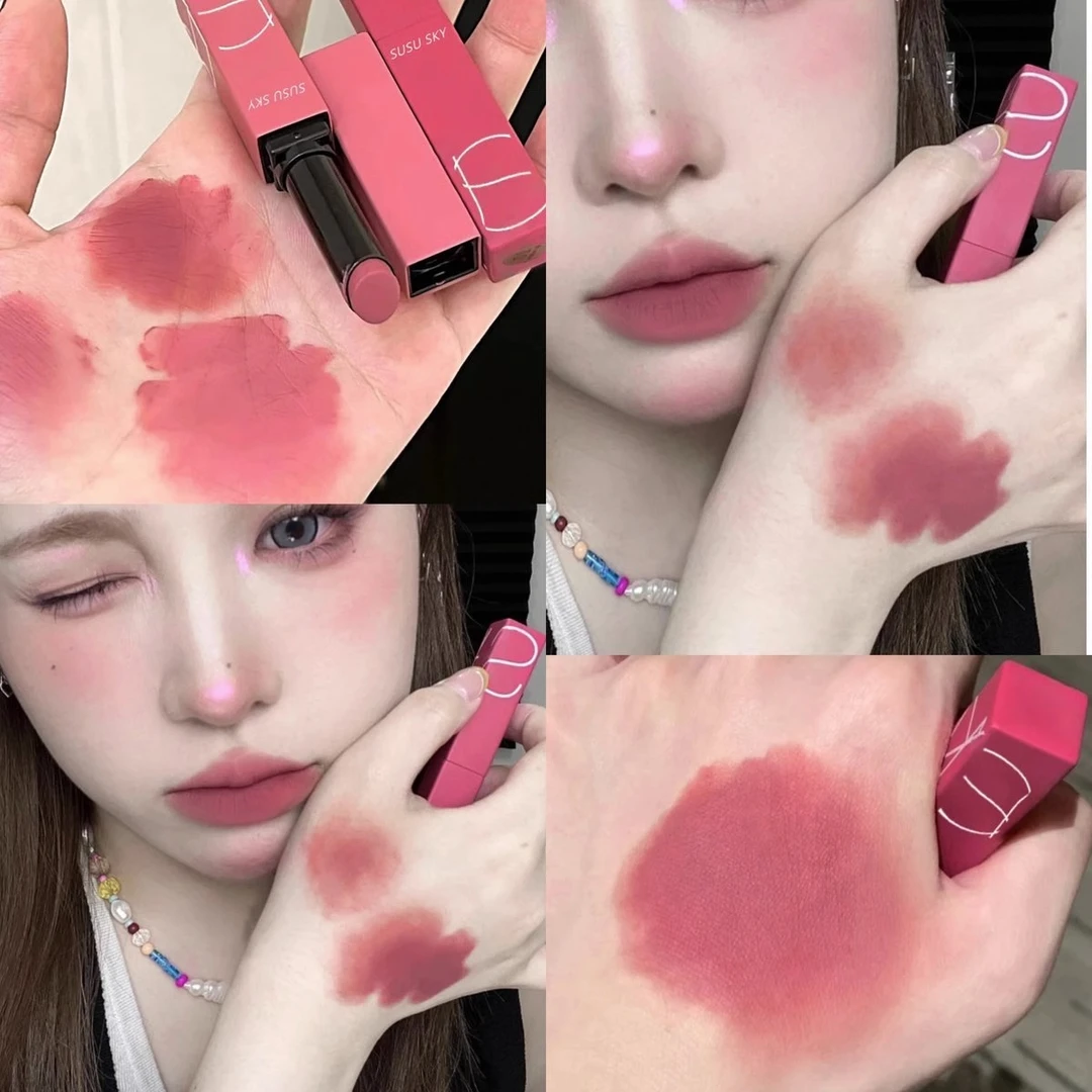 粉里透灰!低饱和灰粉色方管口红显白素颜雾面纯欲学生平价唇釉