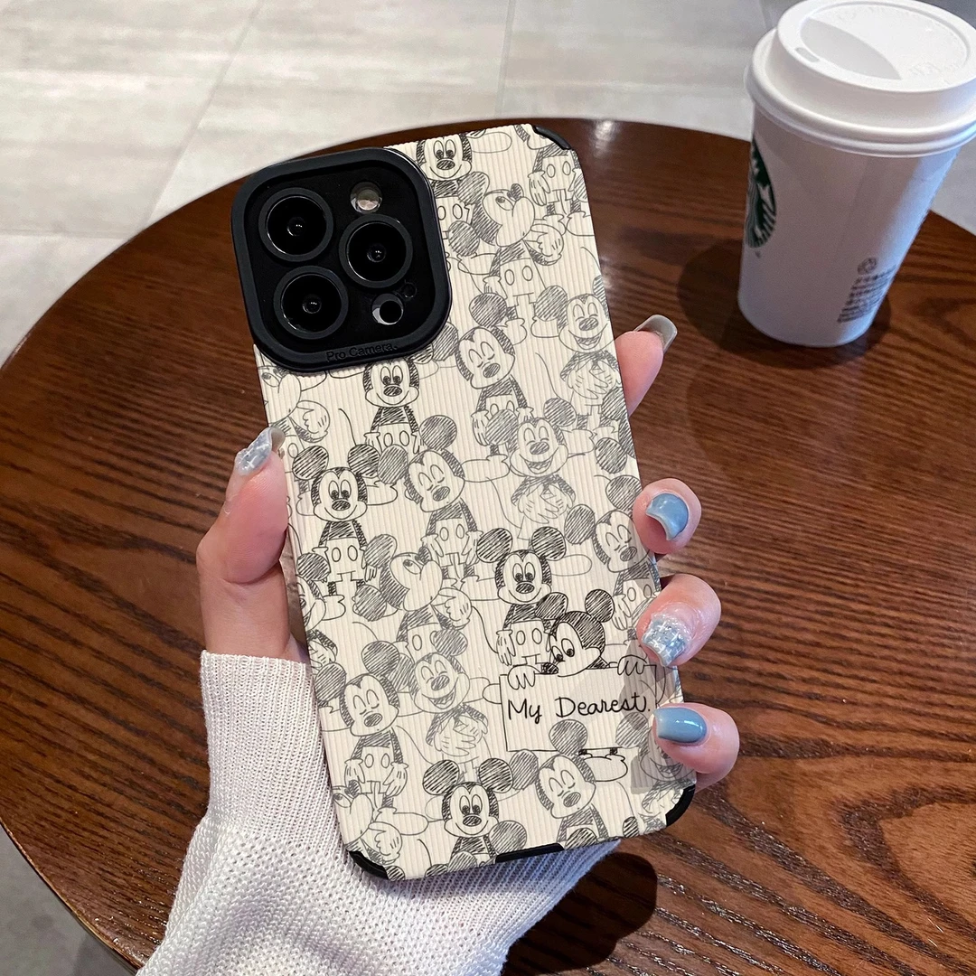 手绘满屏米奇适用苹果15promax潮牌简约15复古iPhone14Pr16ProMax