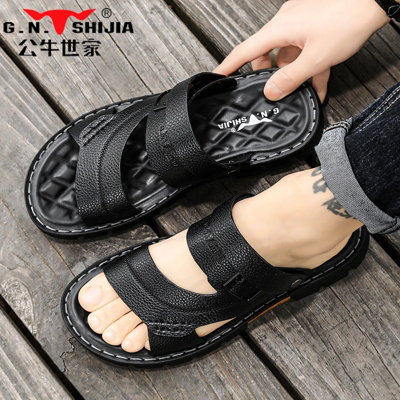 公牛世家凉鞋男款2024夏季外穿两用时尚沙滩鞋男士开车爸爸凉拖鞋
