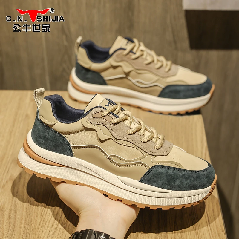 公牛世家男鞋秋季新款休闲运动鞋男厚底增高老爹鞋男士工作阿甘鞋