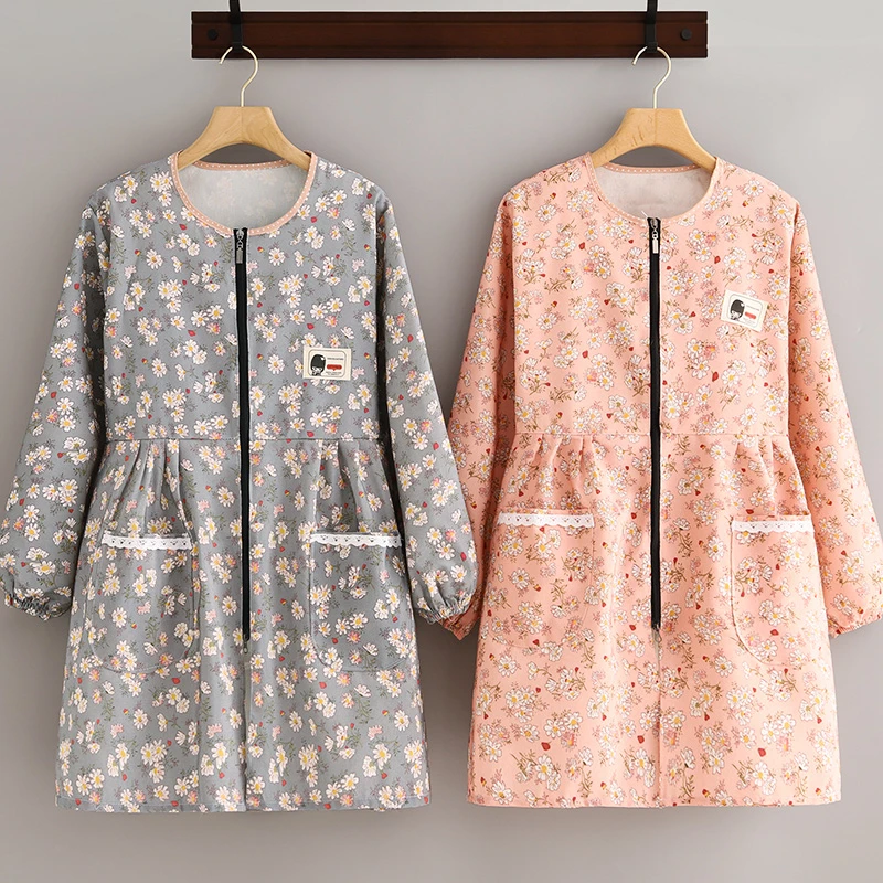 韩版正穿帆布长袖围裙厨房家用2023新款防污耐脏罩衣女外穿工作服