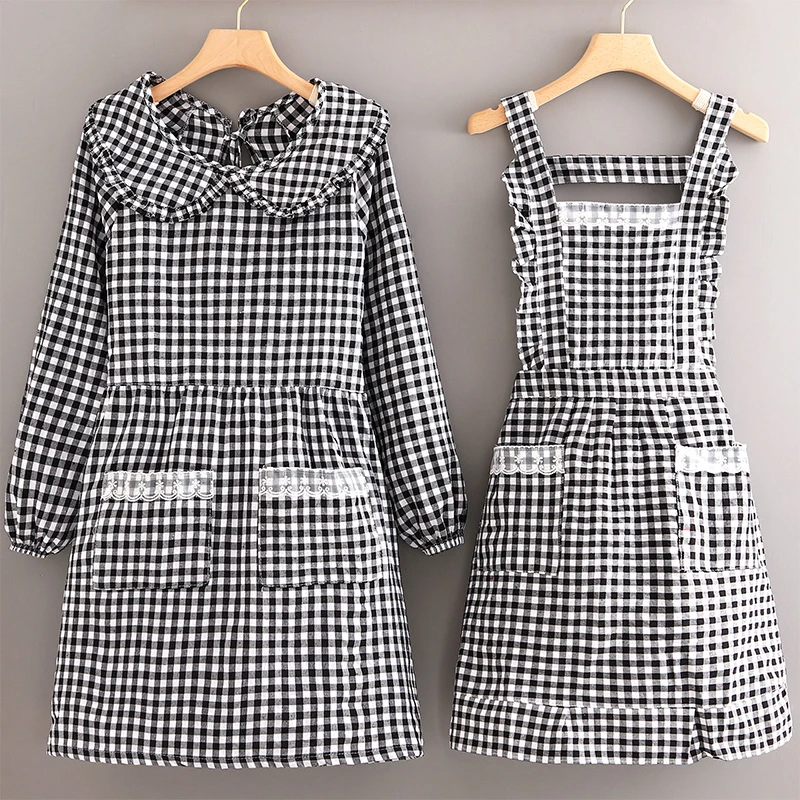 韩版棉布家用厨房围裙女长袖罩衣防污耐脏做饭大人围腰上班工作服