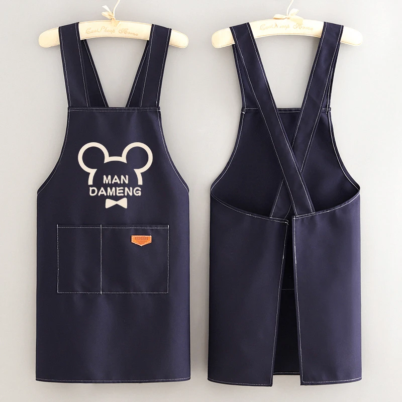 防污耐磨时尚帆布围裙家用厨房围腰定制logo印字餐饮专用工作服男