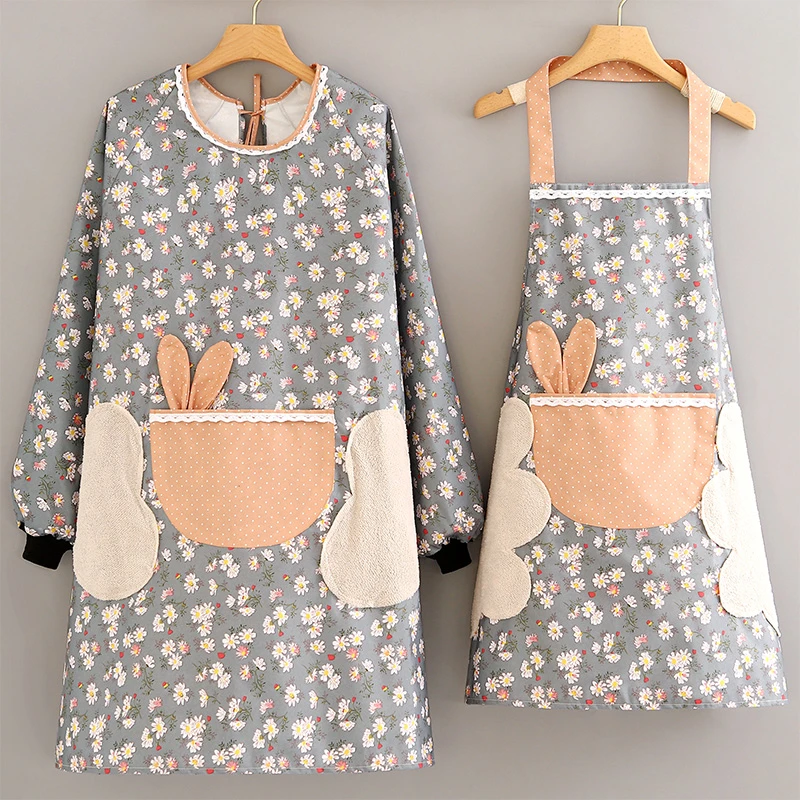 洋气环保防水长袖罩衣家用厨房做饭围腰大人上班工作服新款围裙女